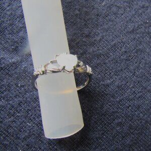 Claddagh Ring with Pearl and Diamond, Silver .925. Size 8.